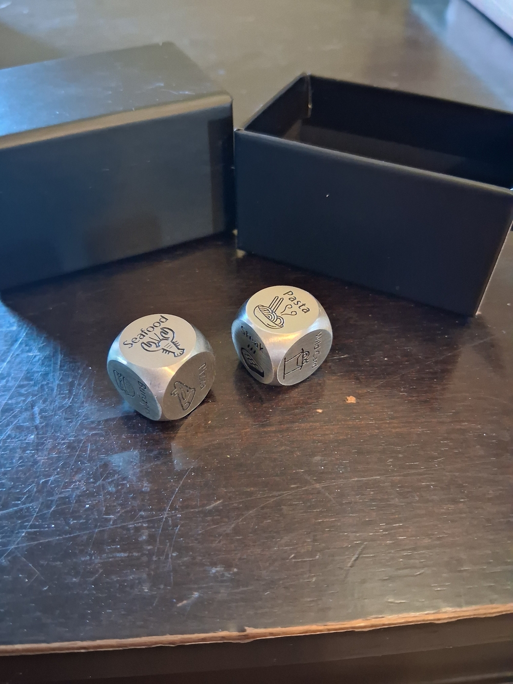 Novelty Stainless Steel Food Choice Dice - Set of 2 Anniversary Birthday Gift